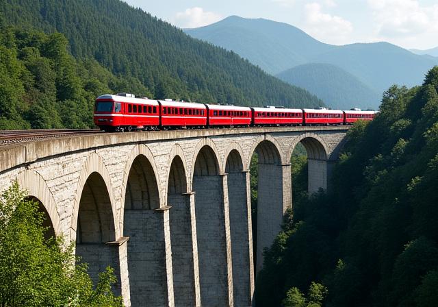 Semmering Railway viaduct with train